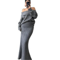 Elegant Off Shoulder Sweater Skirt Suit
