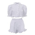 White Ruffled Linen-Blend Two-Piece Co-ord Set
