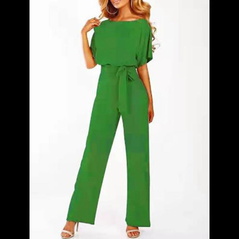 Button tied short sleeved jumpsuit - runwayfashionista.com