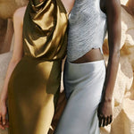 Elegant Sleeveless Tassel-trimmed Zippered Satin Fishtail Maxi Dress Set