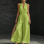 V-neck Halter Jumpsuit - Green