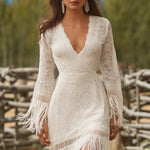 Lace Fringe-Tier Boho Maxi Dress - white