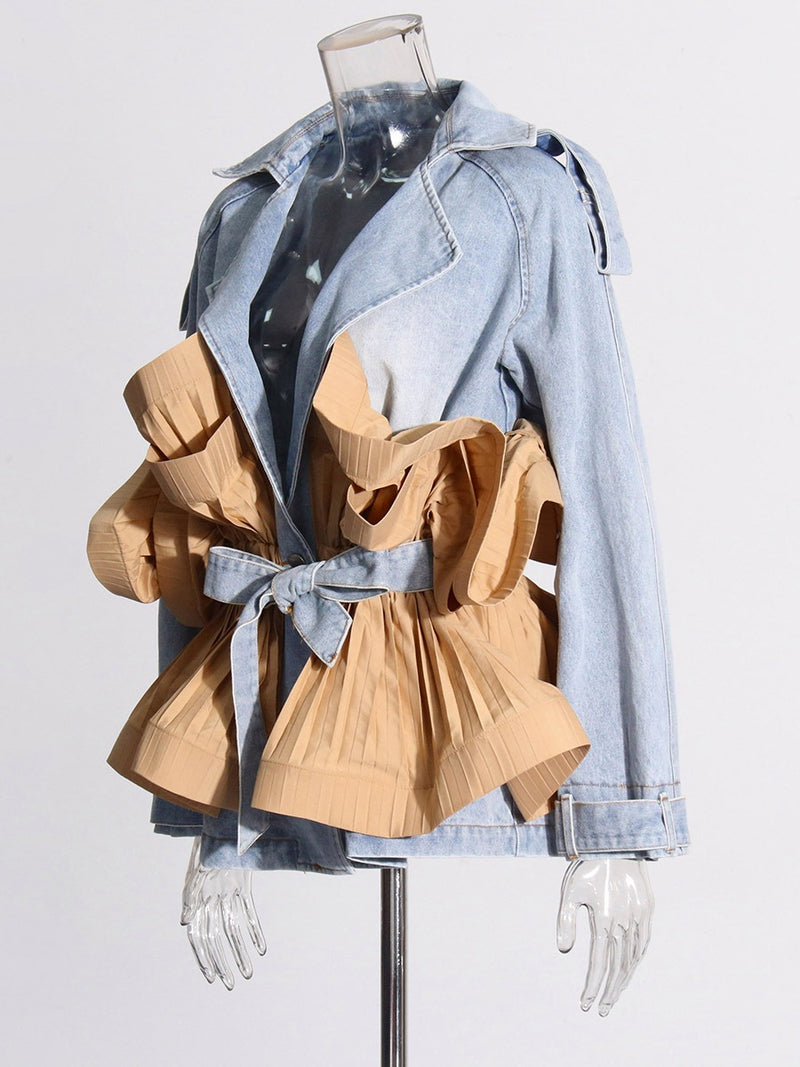 Patcwork and Ruffled Denim Jacket