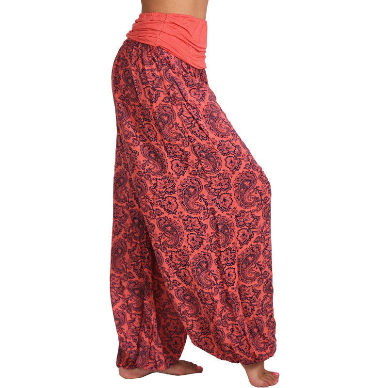 High-Waist Digital Print Wide Harem Pants