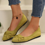 Bow Knitted Pointed-toed Flats Shoes - green