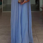 Light Blue Pleated Maxi Dress & Cape Two-piece Set