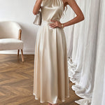 Pearl Halter High Waist Flowy Midi Dress