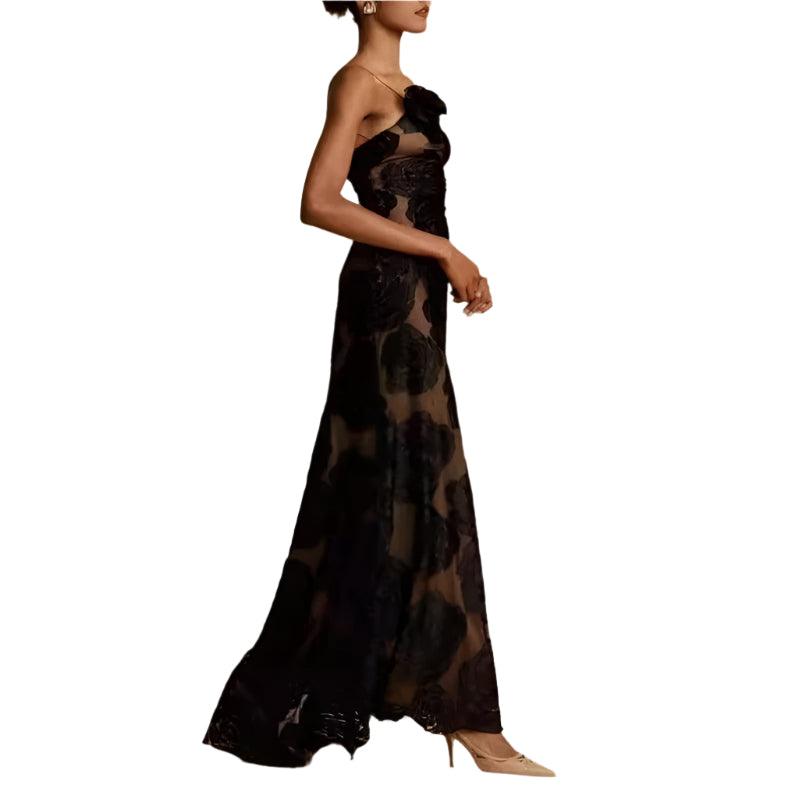 Floral Suspender Slanted Long Dress