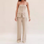 Graceful Tube Top And Straight Pants Trousers Set