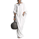 Relaxed Batwing Sleeve Maxi Dress with Pockets - white
