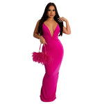 Sleeveless Pleated V-Neck Maxi Dress - Rose Red