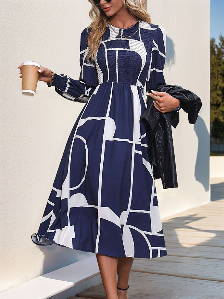 Long Sleeved Printed Dress