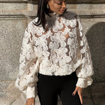 White Floral Pearl Textured Shirt