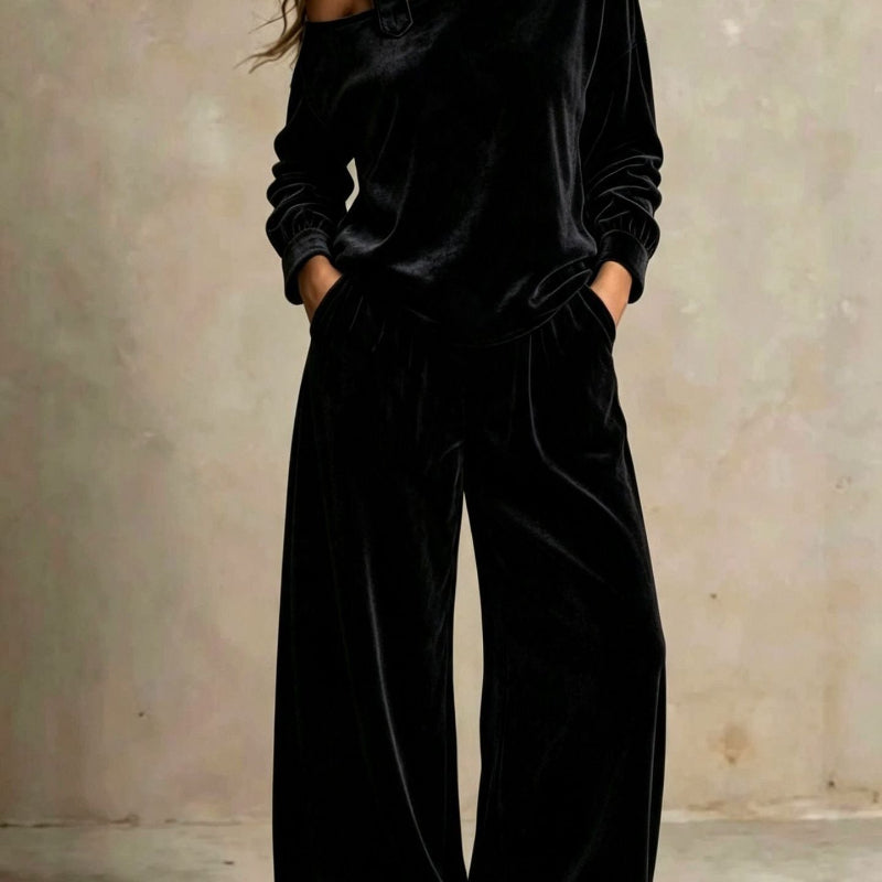 Velvet Off-Shoulder Two-Piece Set - black