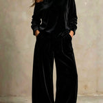 Velvet Off-Shoulder Two-Piece Set - black