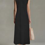 Sleeveless Stand Collar Zip Front Maxi Dress - black