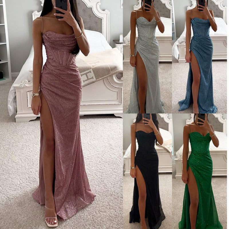 Split Suspender V-neck Maxi Dresses