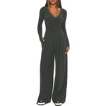 Top And Wide-leg Pants Set - dark grey