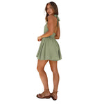 V-Neck Halter Backless Mini Dress - green