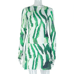 Stylish European and American style skirt set for casual occasions, featuring a short floral dress with long sleeves, available in green floral and red floral.
