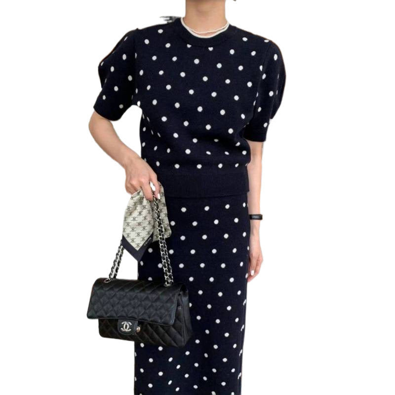 Short Sleeved Sweater & Polka Dot Skirt Set