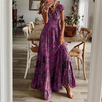 Floral Print A-Line Maxi Dresses - purple
