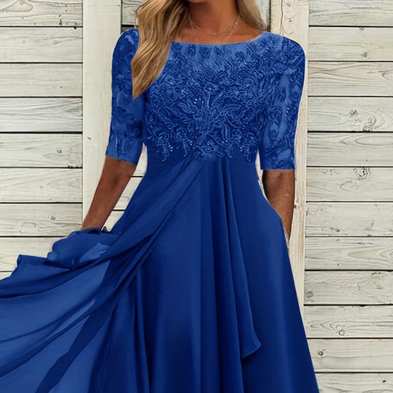 Elevate Your Presence: The Elegant Chiffon Lace Hollow-Out Maxi Dress