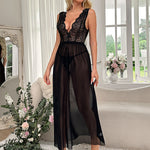 V-Slit Lace Patchwork Suspender Lonk Lingerie Skirt Set