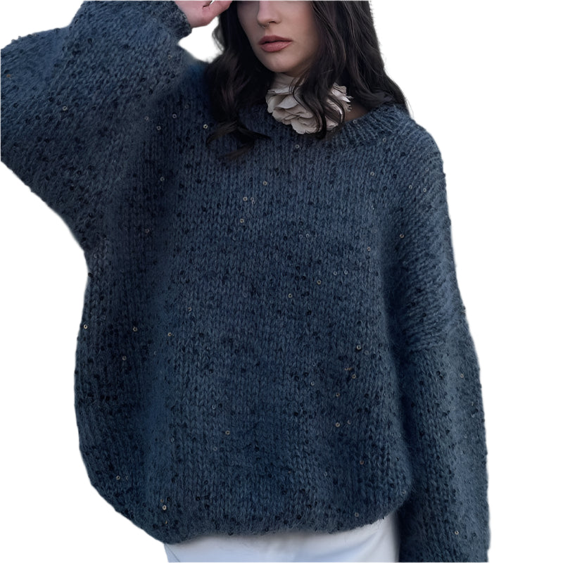 Loose Round Neck Lantern Sleeve Sweater