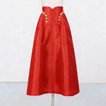 Irregularly Shaped Button-decorated Pleated Midi Skirt