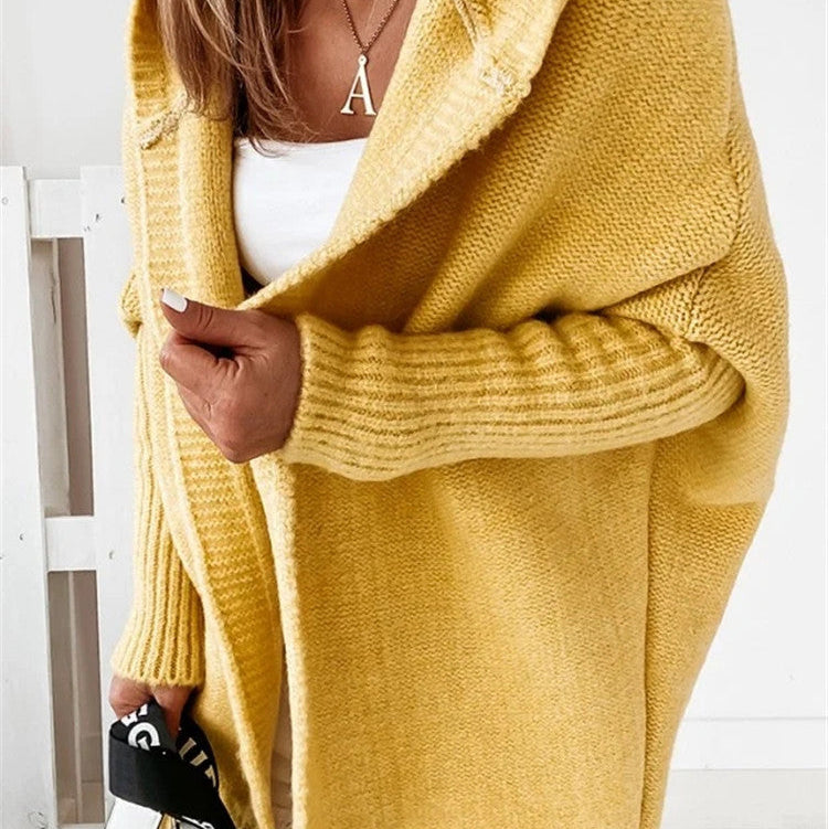 Oversized Bat Sleeve Hooded Cardigan 
