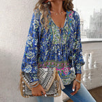 Floral Loose Full Sleeve Top - navy blue