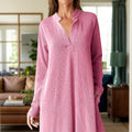 Notched long sleeve mini dress - runwayfashionista.com