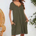 Short Sleeved Pocket Dress - runwayfashionista.com