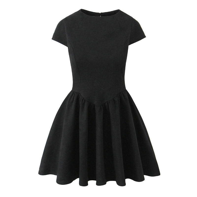 Round neck short sleeved A-line fluffy skirt Mini Dress