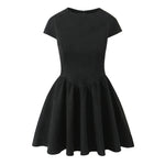 Round neck short sleeved A-line fluffy skirt Mini Dress