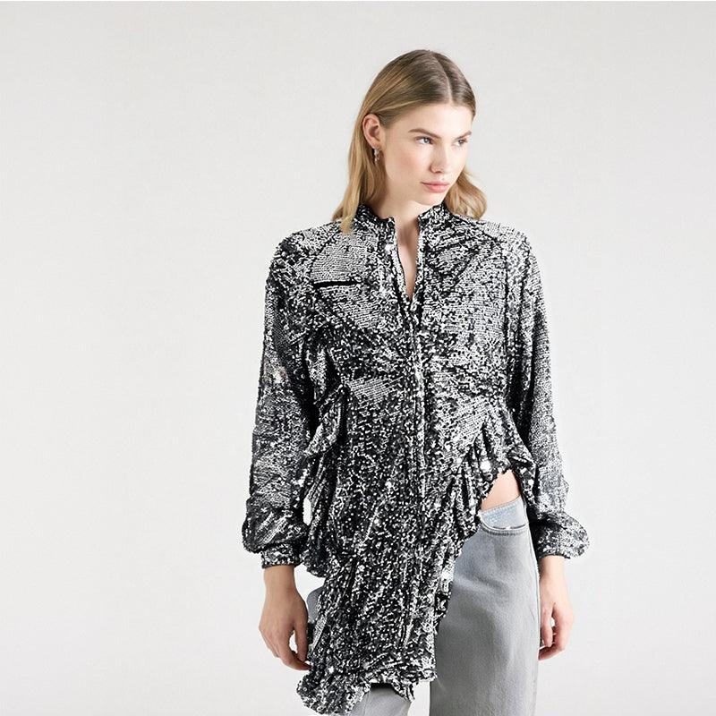 Ruffle Edge Long Sleeve Dress