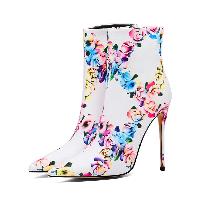 12cm Zipper Flowers Ankle Boots