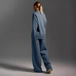 Cozy Chic Knit Pullover & Straight-Leg Pant Set - blue
