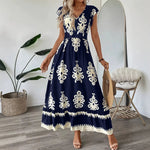 High-waisted, Figure-flattering, Elegant Maxi Dress - navy blue