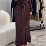 Metallic Maxi Dress With Twist Front Detail And Long Sleeves