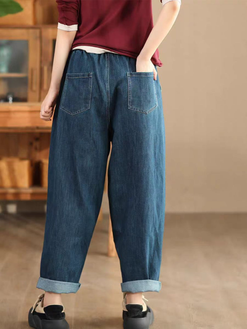 Retro Loose Harem Jeans with Elastic Waist