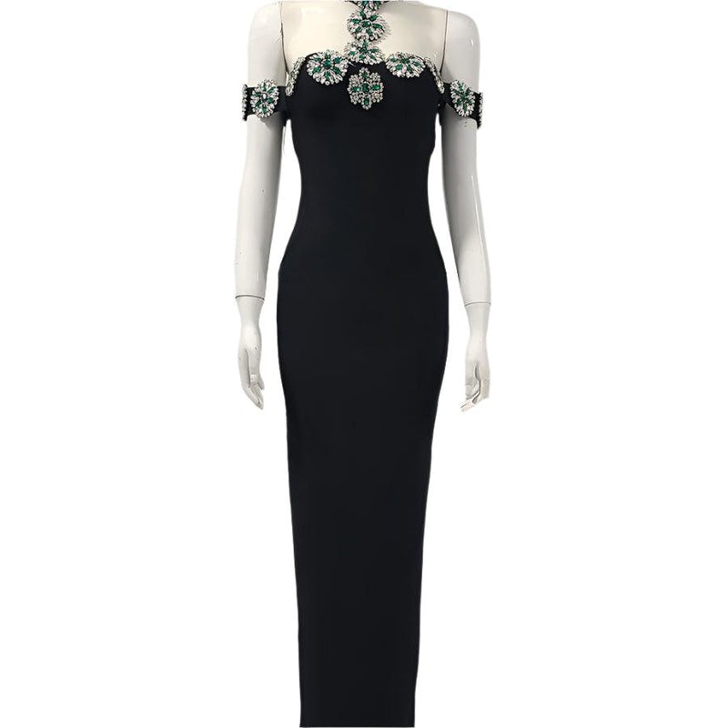 Rhinestone Flower Red Carpet Dress