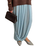Pleated Draped Maxi Skirt - blue