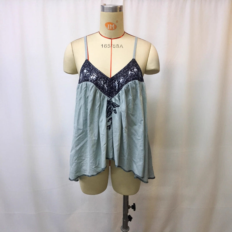 The Bohemian Revival: Vintage Printed Patchwork Strapless Top - blue