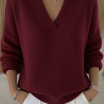 Elegant Soft V-neck Knit – Chic Long Sleeve Style - burgundy