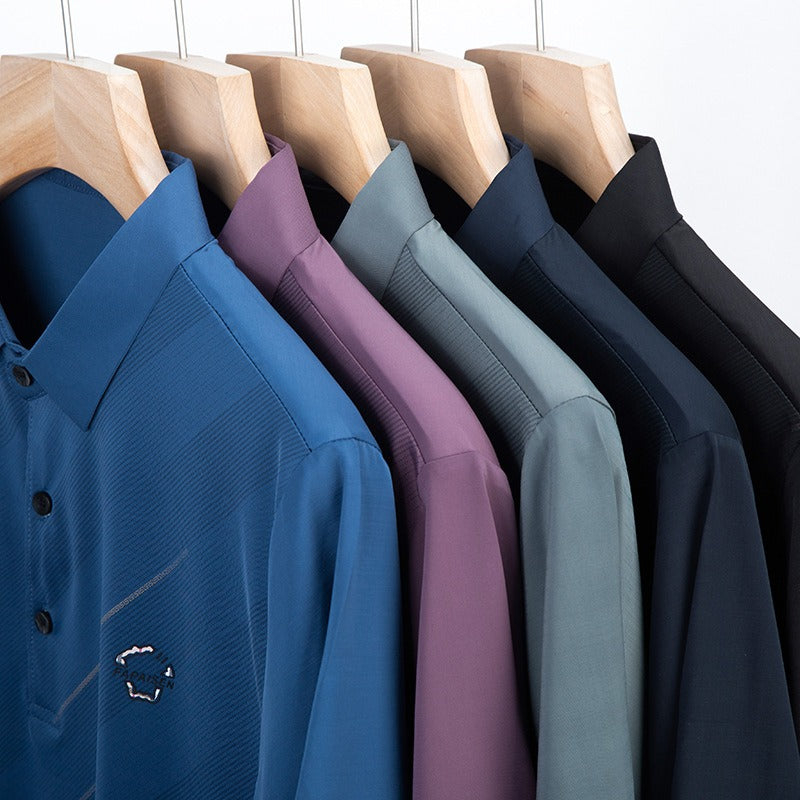 Flip collar ice silk POLO shirt - runwayfashionista.com