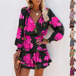Floral Print Long Sleeve Mini Dress