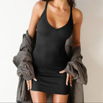Scoop Neck Wide Strap Mini Dress - runwayfashionista.com