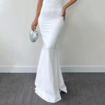 Halter Neck Mesh Beaded Suspender Maxi Dress Two-piece Set - white